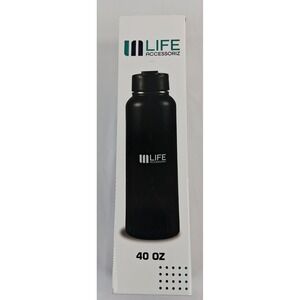 LIFE ACCESSORIZ 40 OZ Black Stainless Steel Water Bottle Double Wall NEW IN BOX